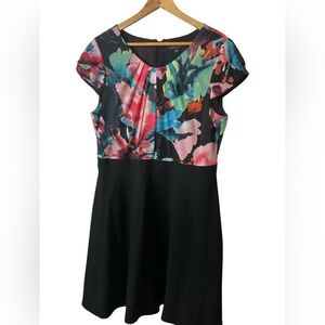 Tahari Multicolor Floral Top Black Skirt Dress